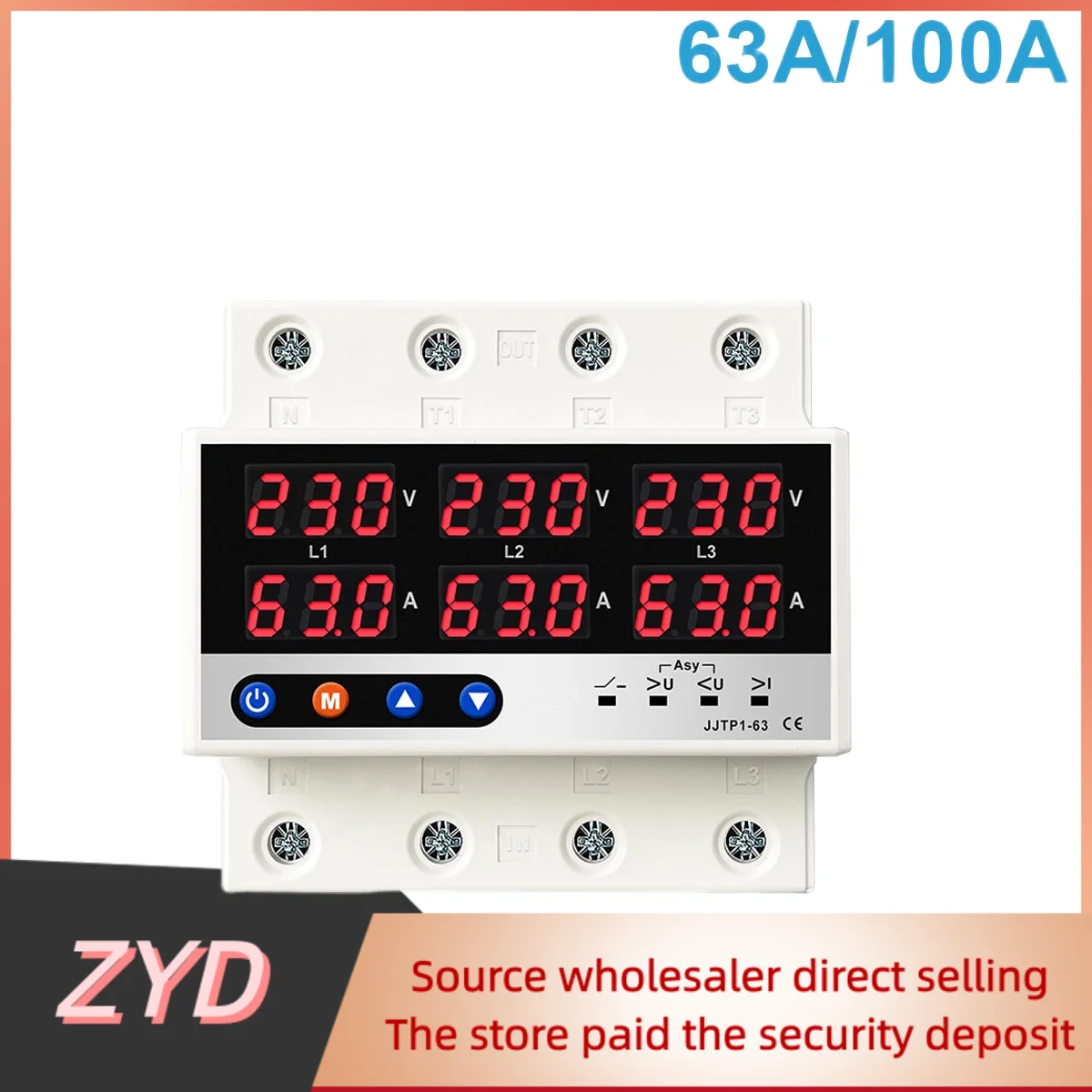 3 Three Phase Voltage Current Relay Protector 100A 63A 60A 220V 3P Over Under Voltage Relay Current Limiter Adjustable Protect