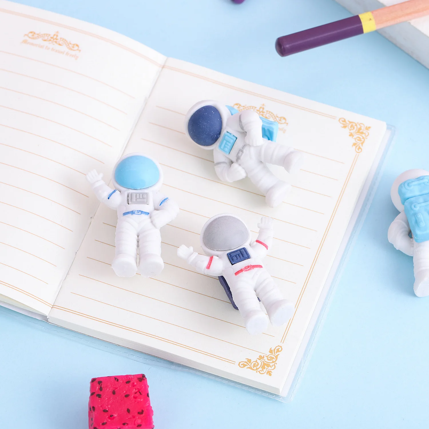 3pcs Cartoon Cute Space Astronaut Eraser Children's Creative Stationery Eraser Student School Office Supplies