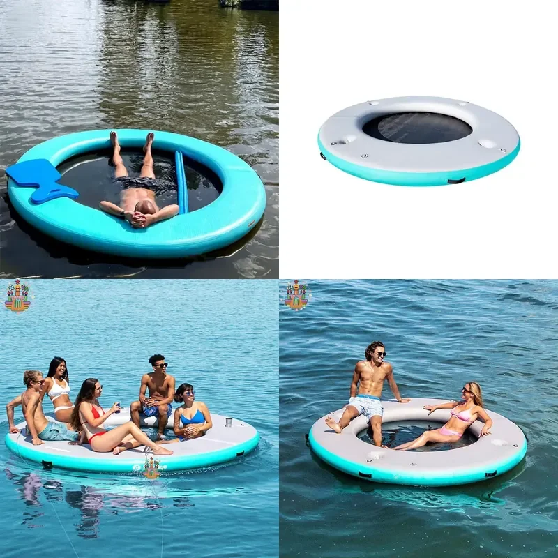 Hot Selling Floating Inflatable PVC Platform Water Hammocks Island Customizable Size Commercial Use Custom Logo Water Sports