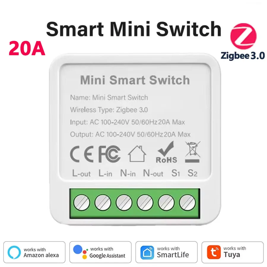 WiFi/Zigbee 3.0 Smart Switch 16A/20A Timer Leistungsschalter 2-Wege-Steuerung für Alexa Google Home Sprachsteuerung Automatisierungsrelais
