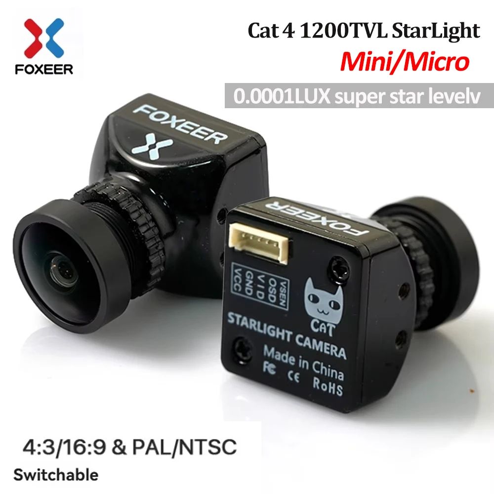 

FOXEER CAT4 Micro/mini 1200TVL StarLight FPV Night Vision Camera 0.00001Lux Low Latency Low Noise for RC FPV Racing Quadcopter