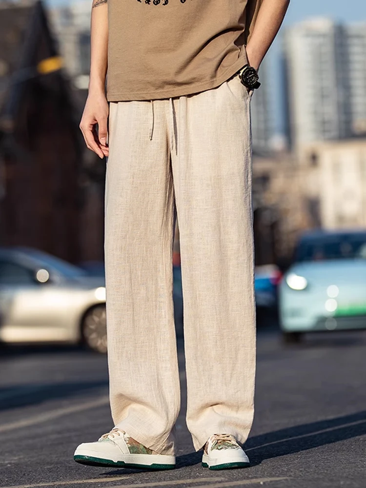

Новые китайские легкие льняные мужские летние тонкие прямые повседневные брюки больших размеров Haome с широкими штанинами
