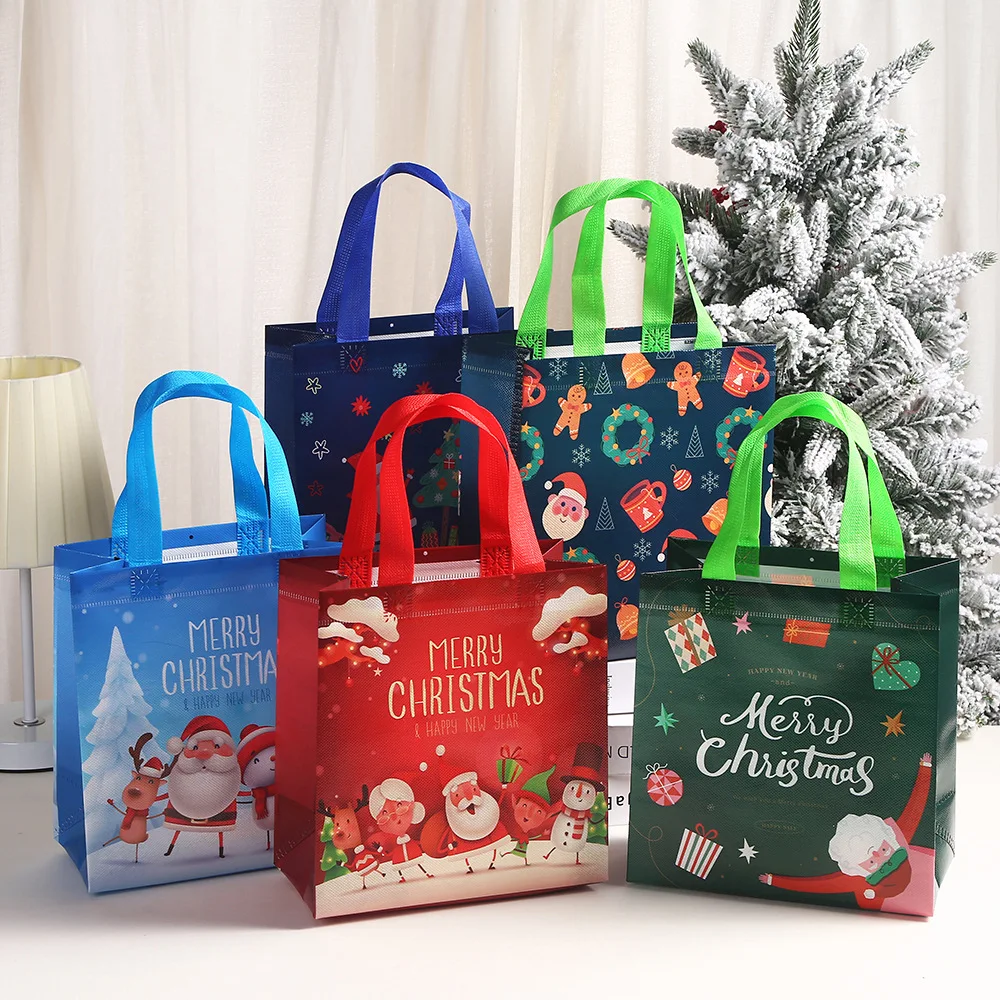 2025 Christmas Gift Bags Cartoon Cute Santa Elk Snowman Printing Non Woven Handbag Hot Pressing Wholesale Party Supplies New In