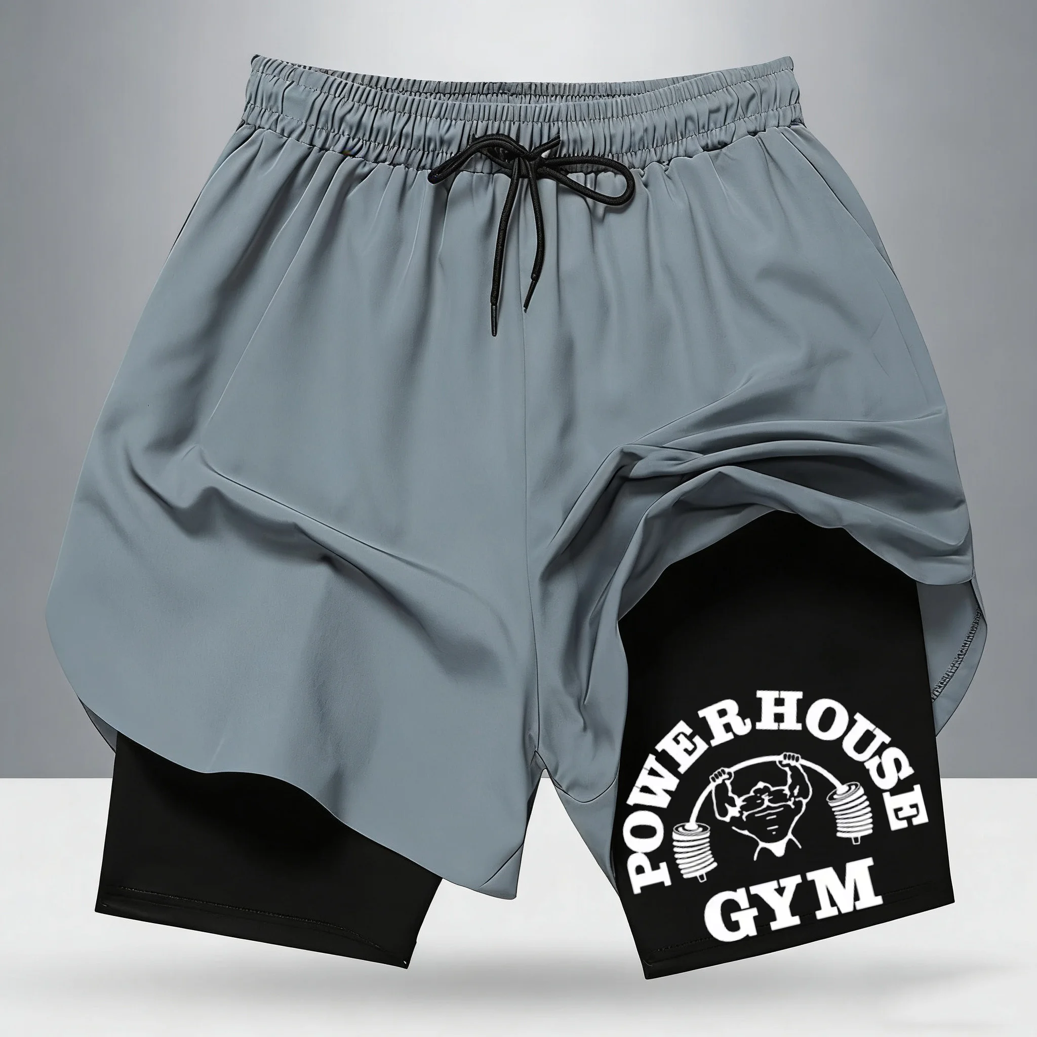 

Мужские спортивные шорты 2-в-1 с принтом Powerhouse Gym, быстросохнущие, для бега и тренировок, с внутренним слоем, для лета 2026 года, новинка