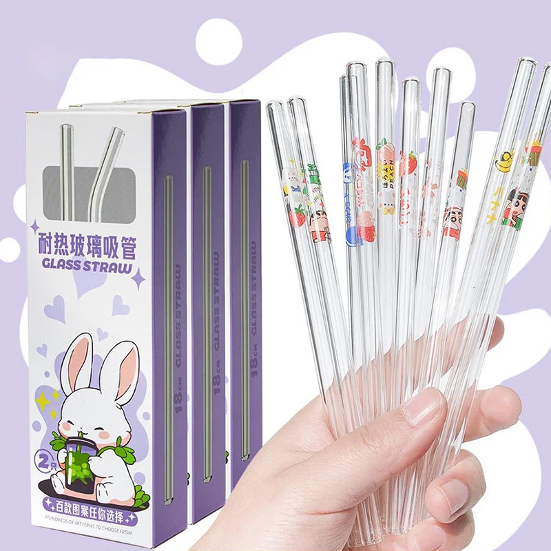 Reusable Glass Straws Multi-color Drinking Straw For Smoothie Milkshakes Tea Juice Cocktail Straight Bent Straw With Brush