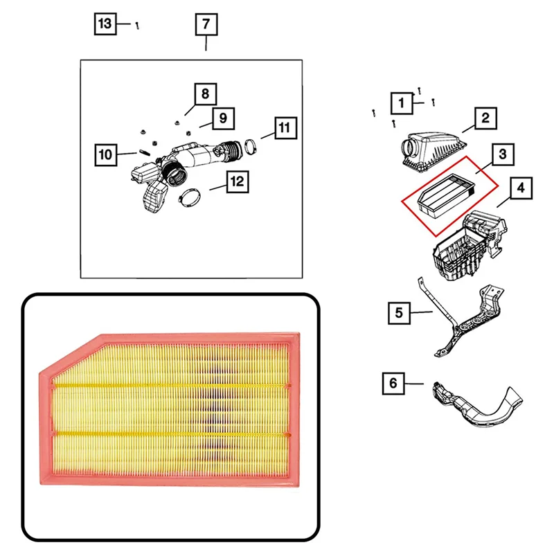 Carro Air Filter Acessórios para Wrangler 2.0T, 68257030AA