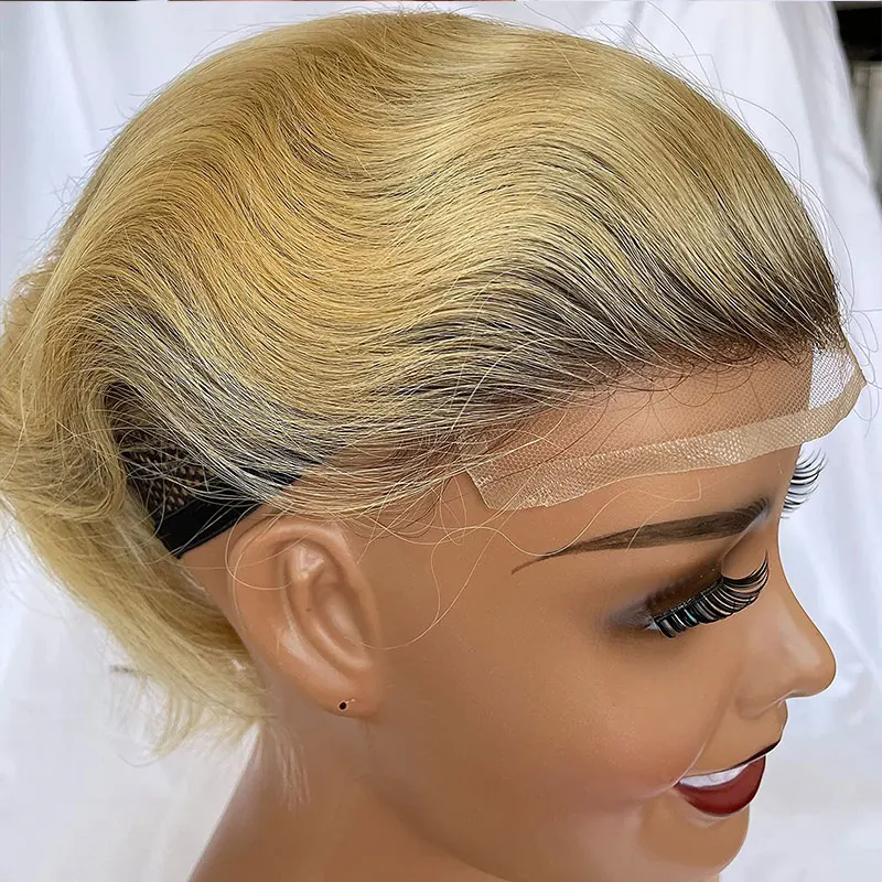 Toupet de cheveux humains blonds ombrés pour hommes, dentelle suisse, peau fine, PU, perruques de cheveux raides, remplacement du système de cheveux humains, 8x10