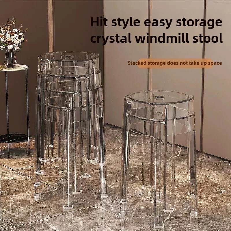 

Transparent Plastic Stool Household Thickened Acrylic High Stool Table Stackable Bench Simple Modern Living Room Chair