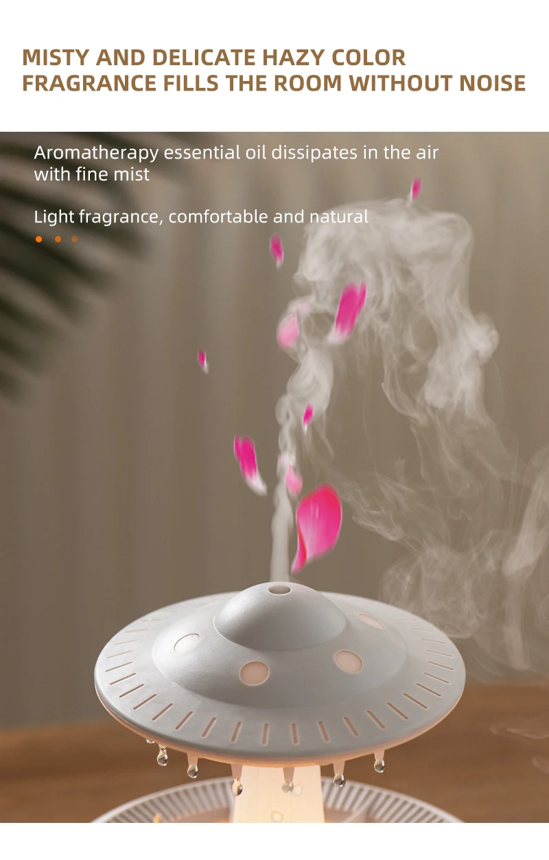 350 ml Aroma Luftbefeuchter Mini USB Fernbedienung Regentropfen Bunte Licht Aromatherapie Zimmer Regen Wolke Aroma Öl Diffusor – Detail 13