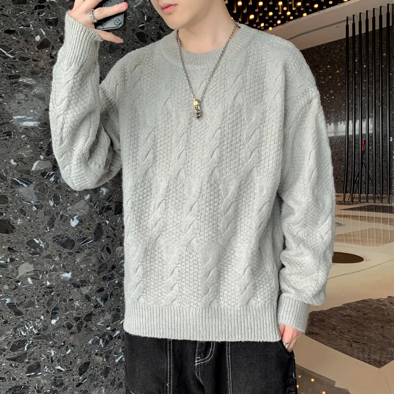 Casual Yellow O Neck Sweater Men Korean Fashion Long Sleeve Tassel Knitted Pullover for Autumn Lazy Long Sleeve Knitted Jumper