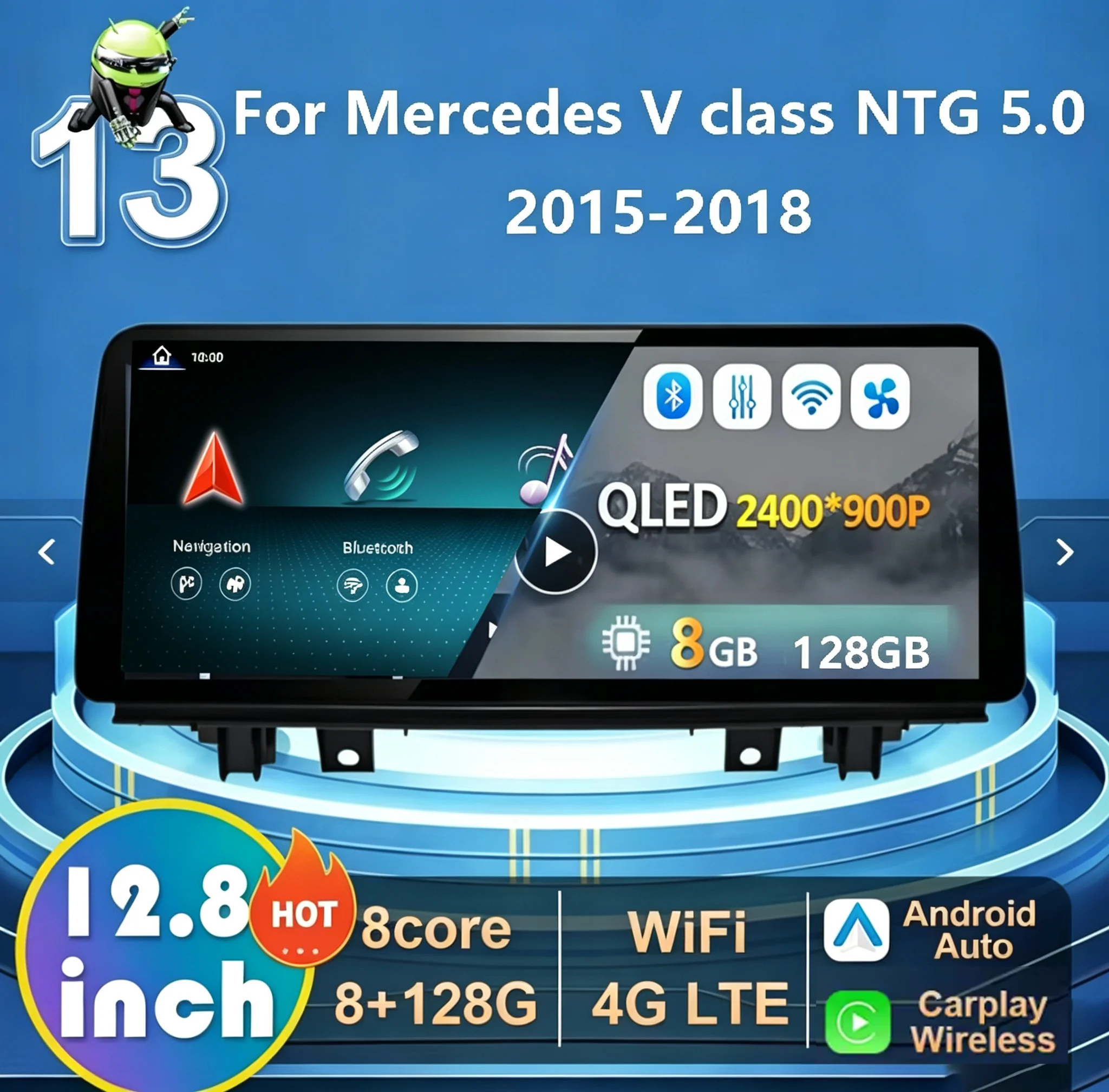 Android 13 Wireless CarPlay For Mercedes Benz GLK Clas Mercedes V class NTG 5.0 Car Multimedia Navigation Auto Radio GPS SWC DSP