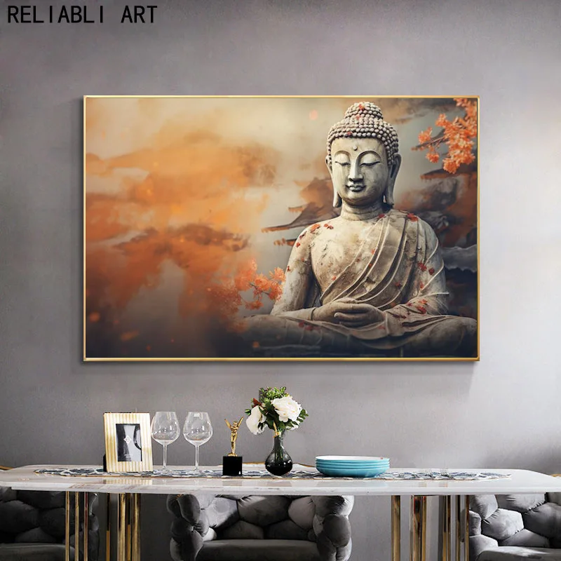 Buddha Rendered In An Impressionist Style Canvas Painting,Poster，Print Wall Art Pictures,Modern Room Home Decoration,Unframed