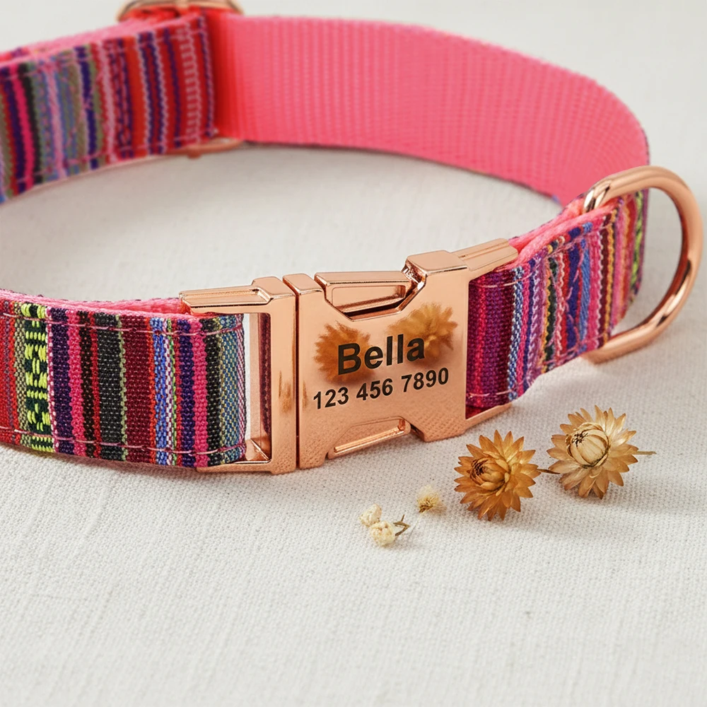Individuelles Hundehalsband aus Nylon, Kostenlos Graviertes Haustier-ID-Halsband mit Namensschild, Verstellbare Schnalle für Kleine, Mittlere und Große Hunde – Detail 15