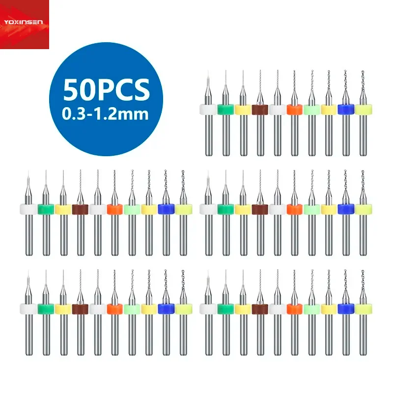 

YOXINSEN PCB Drill Bit 50pcs 0.3-1.2mm Carbide Drill Bit For Drilling PCB Circuit Board 1/8'' Shank Micro Gun Drill