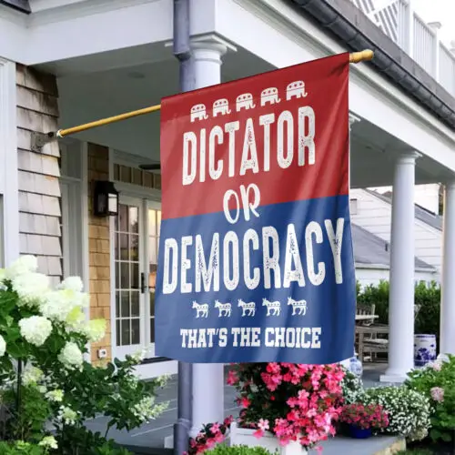 Dictator Or Democracy Double-sided Flag Banner, Vote Blue Save Democracy Flag