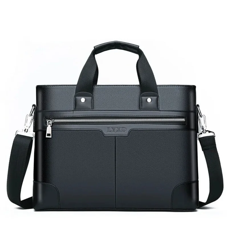 Men's Senior PU Business Documents Bag Large Capacity Shoulder Laptop Handbags Durable Waterproof Office Briefcase