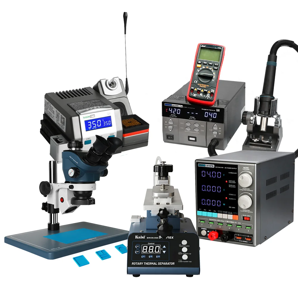 Practical Set 6 PCS With Hot Air Gun Microscope Soldering Station LCD Separator for Repair