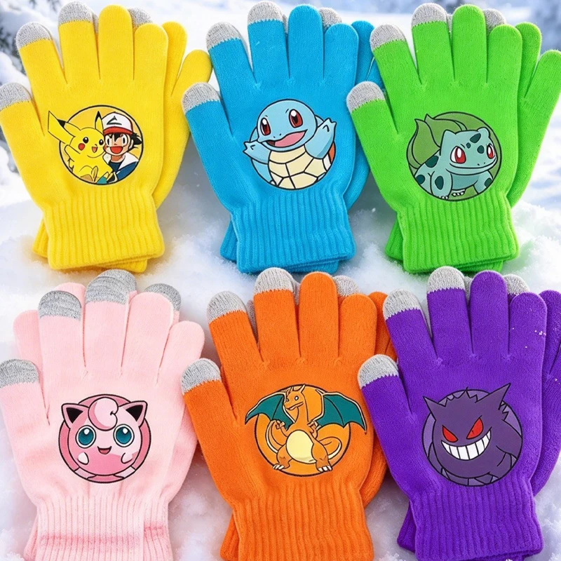 Girl Boy Gloves Print Finger Gloves Pok É Mon Fashion Men Winter Gloves Kid Outdoor Cycling Accessori Birthday Xmas Gift