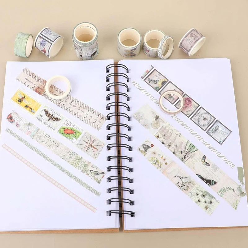 ヴィンテージ和紙テープセット,20ロール,花,蝶,植物,マスキングテープ,書き込み可能な装飾テープ
