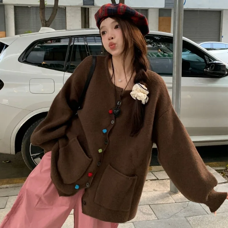 Simple Casual Shirt Round Neck Cardigan Versatile Women's Sweater 2024 Spring Autumn New Plus Size Coat Korean Loose Outwear