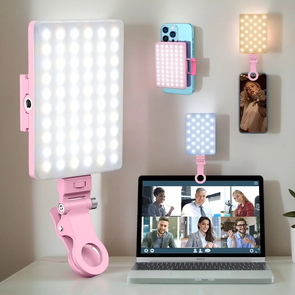 ​ ​ ضوء سيلفي ثنائي اللون مع مشبك للكمبيوتر المحمول والكمبيوتر - 2000 مللي أمبير قابل لإعادة الشحن لمؤتمرات الفيديو ومدونات الفيديو ​ ​