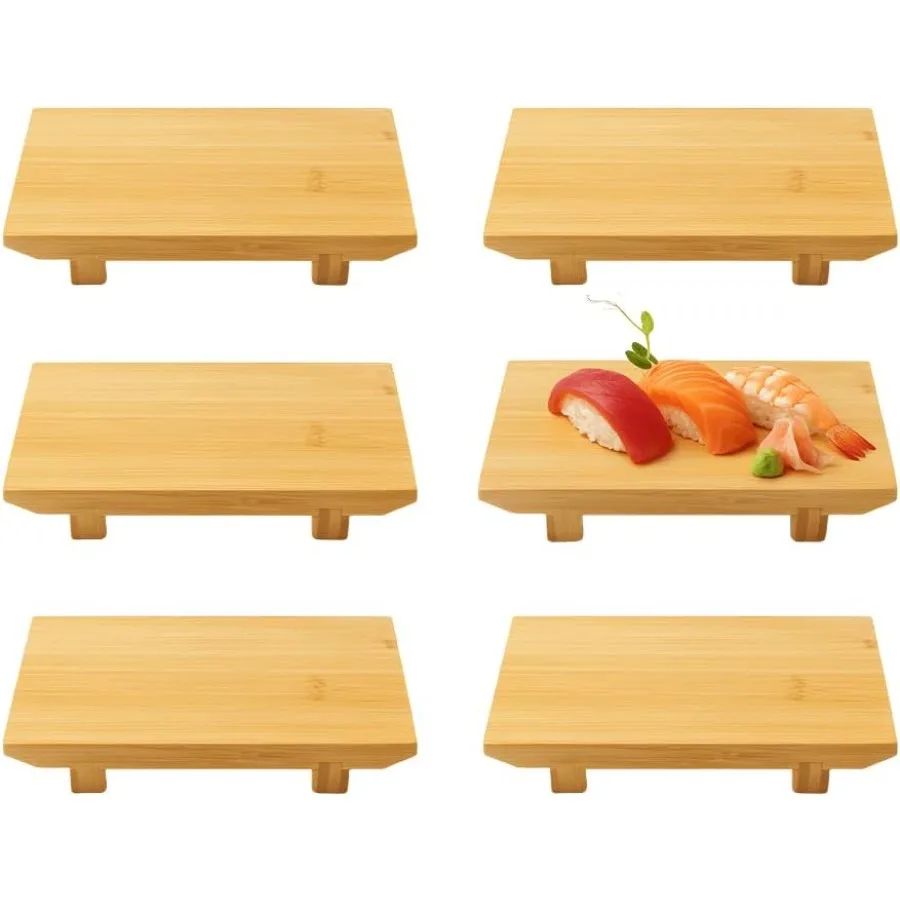 Assiettes à Sushi en bambou japonais, 1956, plateau en forme de Geta, support pour plantes, support pour Vase, 8.25x4.75, paquet de 6