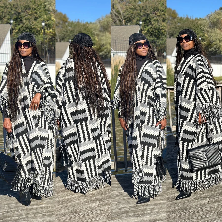 

Популярный африканский женский популярный вязаный свитер больших размеров, разноцветные толстые свободные кардиганы, зимнее пальто, кимоно большого размера