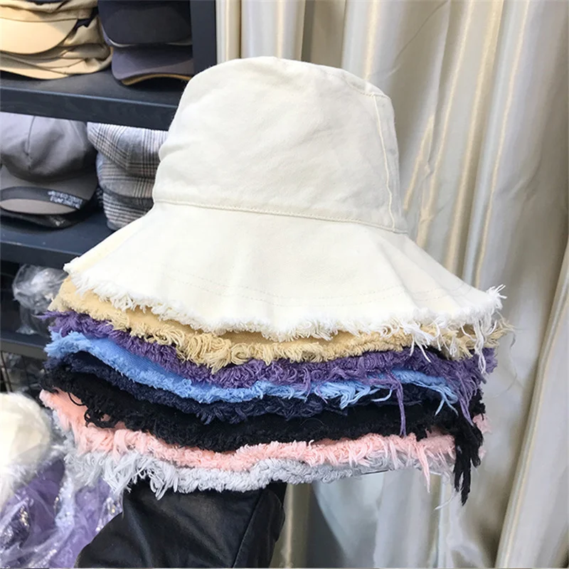 Wholesale Fisherman Hat Denim Women's Summer Sunshade Hat Hardened Edge Basin Hat Foldable Washable Cloth Hat