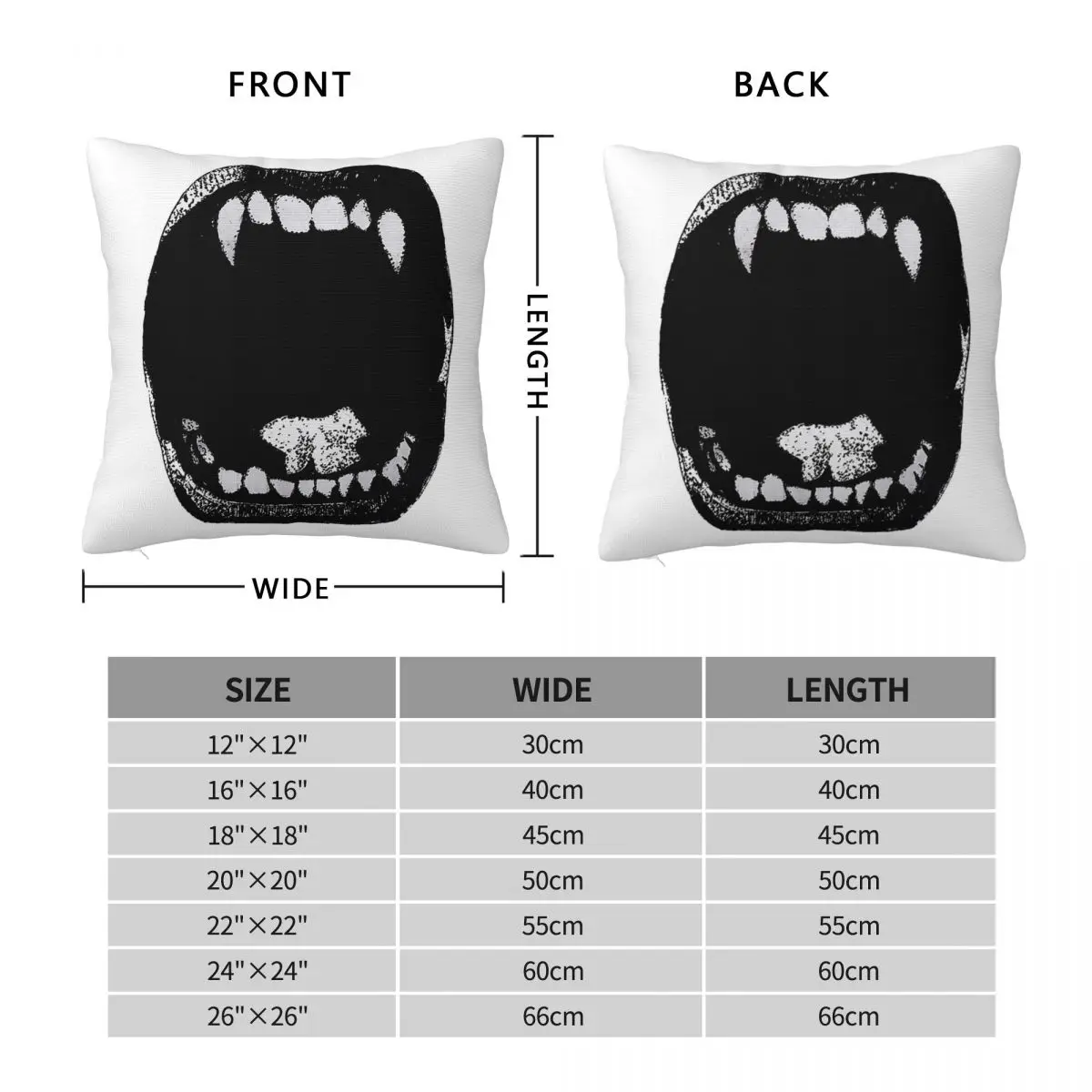 Vampire Teeth Square Pillowcase Polyester Linen Velvet Creative Zip Decor Car Cushion Cover
