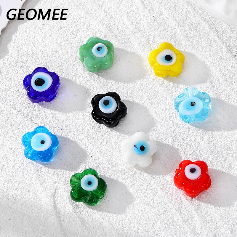 10pcs Flower Shape Evil Eye Glass Bead Accessory Handmade Clear Solid Beads Beads For Bracelet Necklace Beaded DIY Jewelry Make