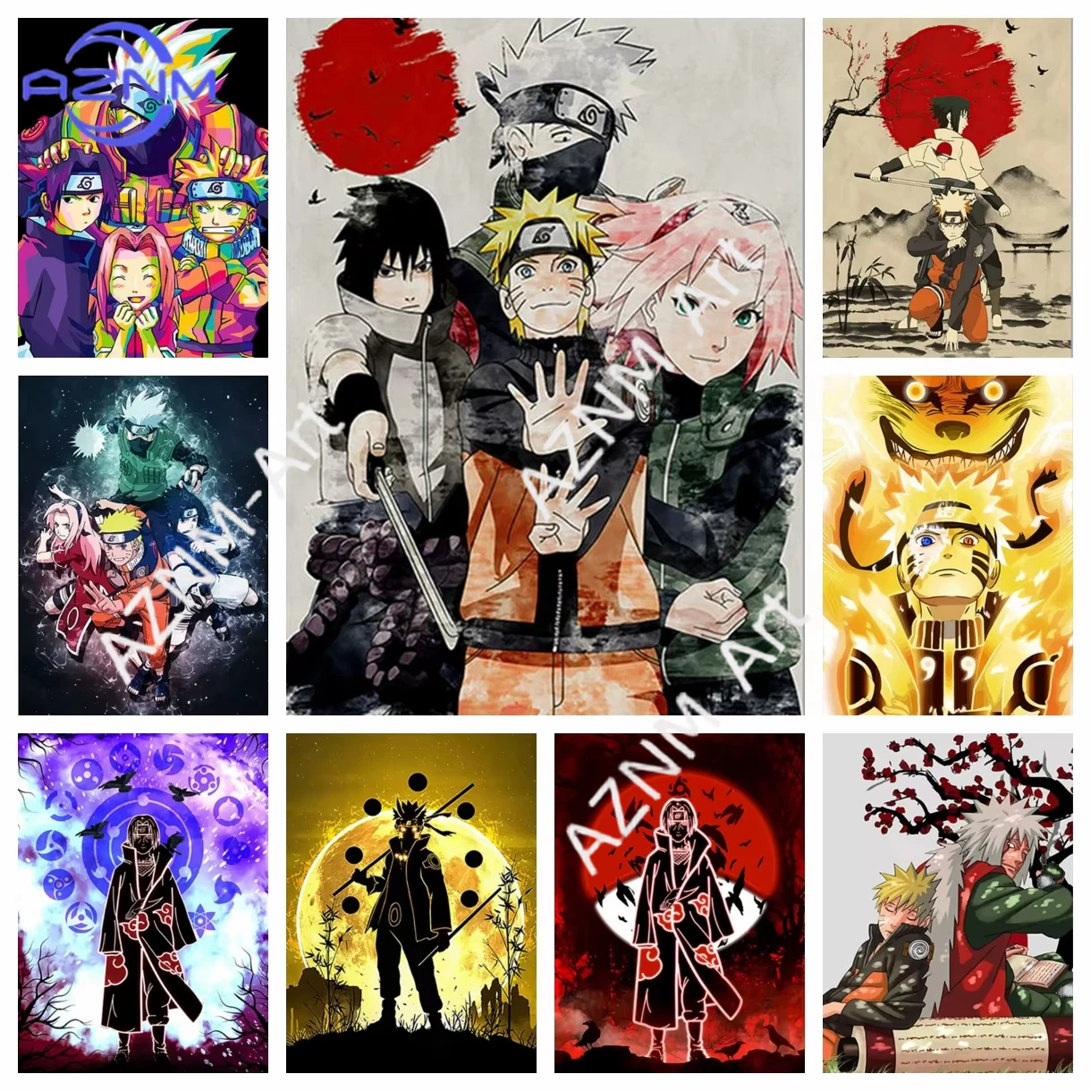 Kit de Pintura de Anime Japonés Naruto, Decoración de Hogar con Dibujos Animados, Regalo para Niños, Decoración para Sala de Estar