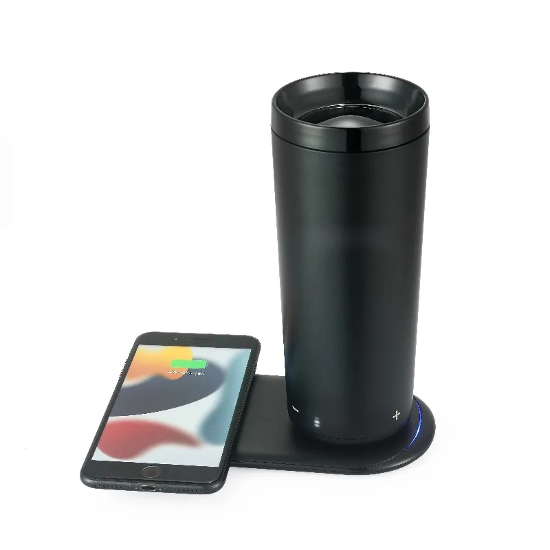 Black car accompanying cup, mobile phone wireless charging, sports outdoor camping, portable heating thermos cup