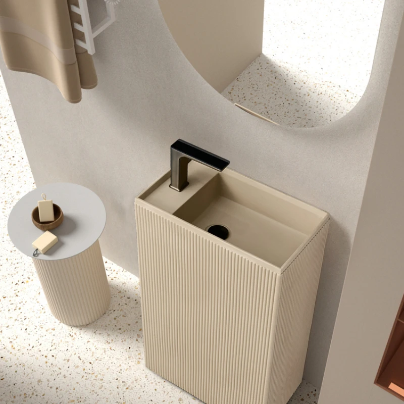 

Designer original cream wind pillar washbasin balcony bathroom square stone standing basin washbasin