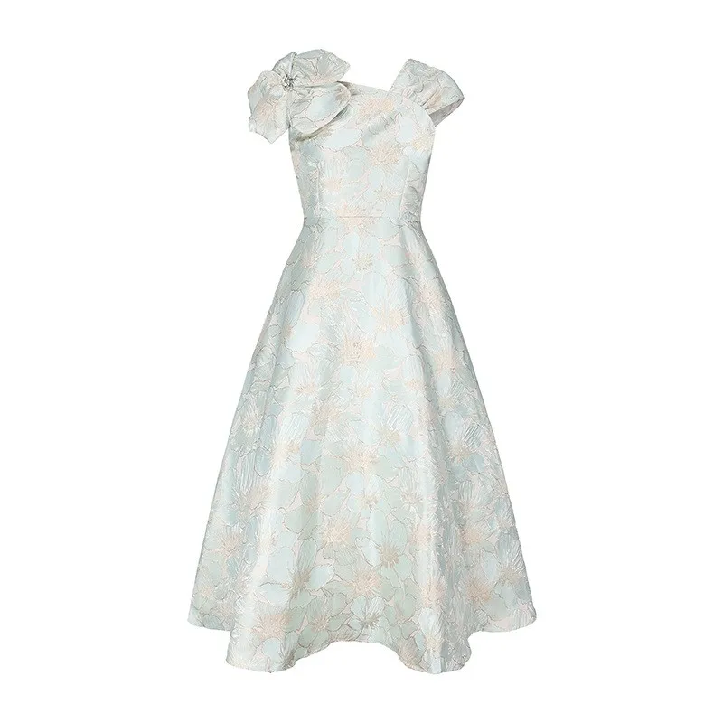 Dress Summer Evening Dress Gown Slim Fit Vintage with Artistic Retro Wedding Guest for Party Spring Mid Length a Line for Women
