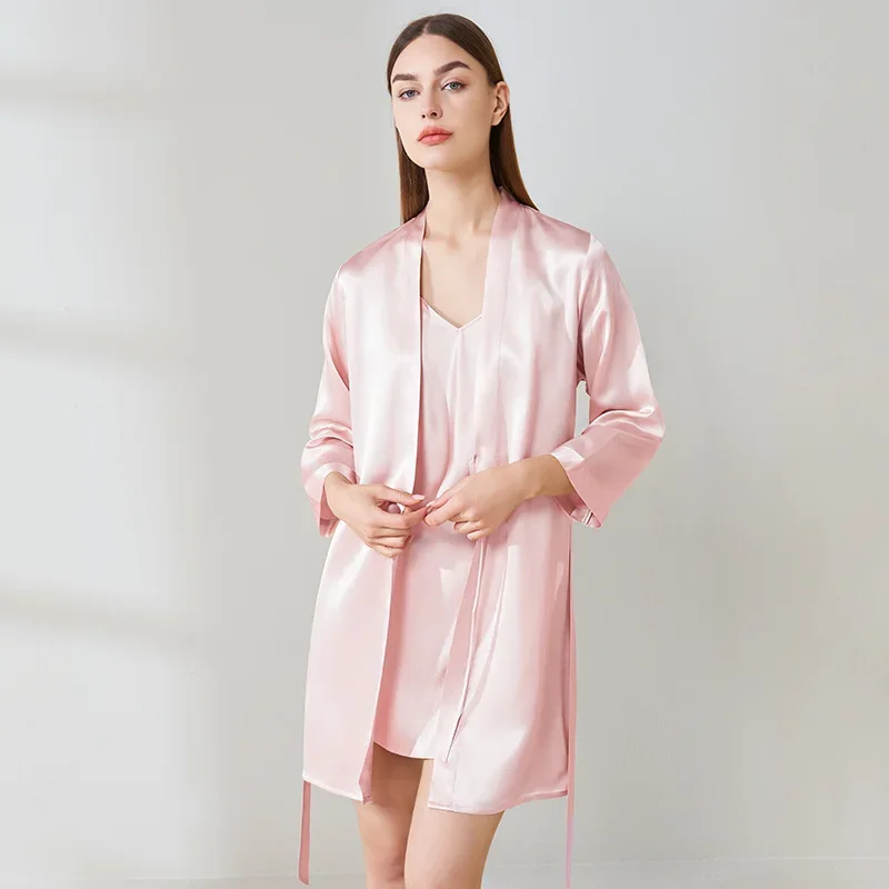 19 Momme Heavyweight Silk Robe 100% Mulberry Silk Premium Kimono Bathrobe Morning Gown Nightwear Exquisite Women's Loungewear PJ