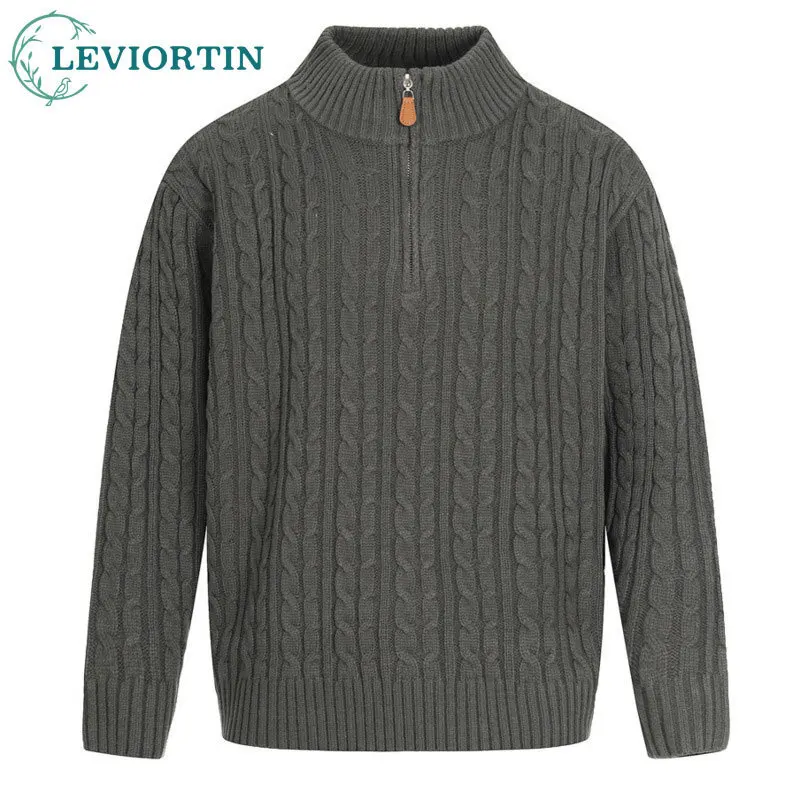 

European and American Street Trendy Half Zipper Stand up Collar Sweater Solid Color Loose Casual Long Sleeve Knitted Sweater