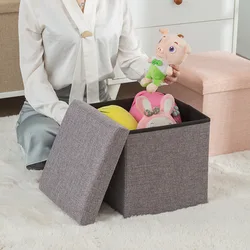 Fabric Storage Stool Multi-functional Foldable Shoe Bench Seated Box Footstool Organizer Can Cotton and Linen Household Stool