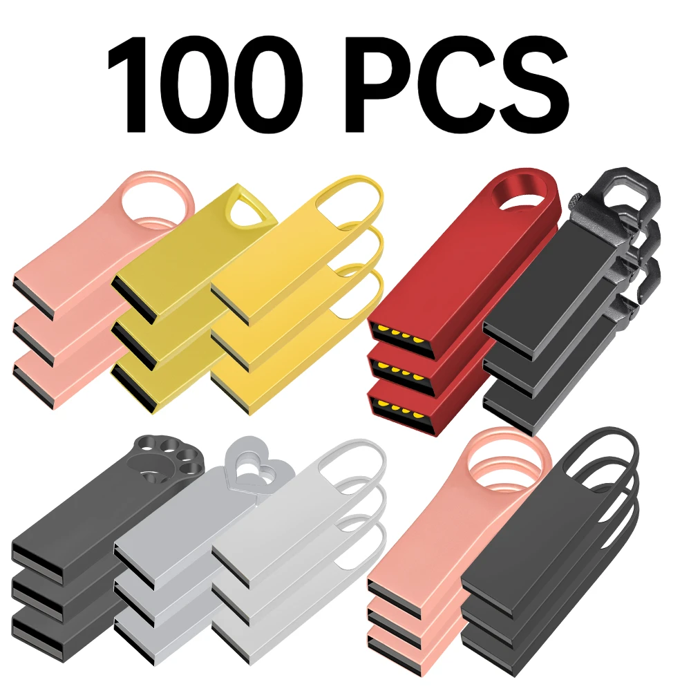 100 шт./лот Металлические USB-флешки 64 ГБ, 32 ГБ, 16 ГБ, 8 ГБ, 4 ГБ, 2 ГБ, 1 ГБ, 128 МБ, 256 МБ, 512 МБ, USB-накопители