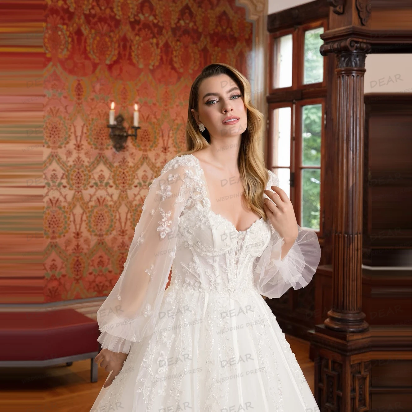 Vestidos De Novia De lujo para mujer, Vestidos De Novia sexis De manga larga con escote en forma De corazón, Vestidos De Novia bohemios elegantes 2025, Vestidos De Novia personalizados