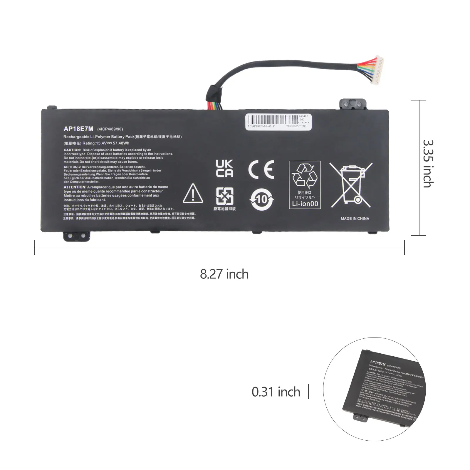 Oyomba AP18E7M Akku für Acer Nitro 5 AN515-54 AN517-51 AN515-55 AN515-44 AN515-43 Nitro 7 AN715-51 15 V 57 Wh Laptop-Akku – Detail 5