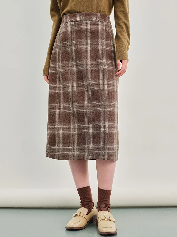 

Gansen High Waist Plaid A-Line Skirt Women's Busin Casual Polyester Fiber Mid-Length Skirt Slimming Straight Cut