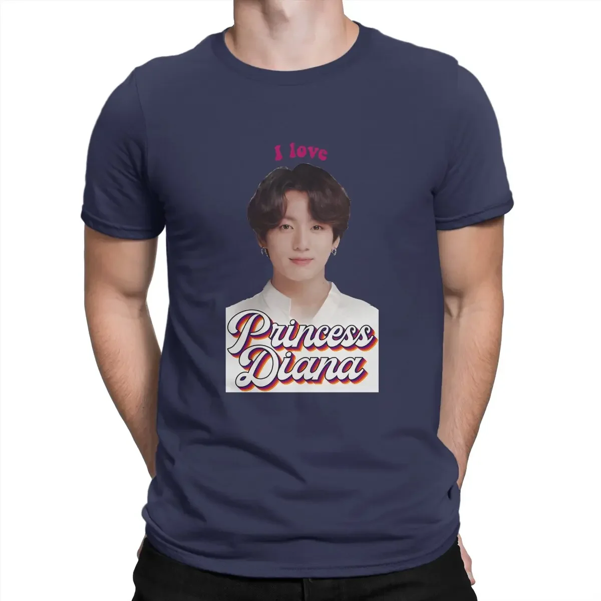 JungKook TUJUH Short Sleeve Tee Shirt Princess Diana Jungkook Kpop Retro Meme T-Shirt for Men Round Collar Pure Cotton T Shirt