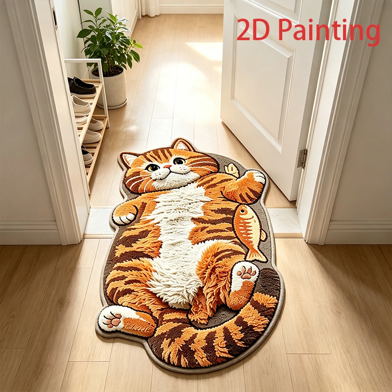 Fun Cartoon Orange Cat Pattern Carpet for Living Room Careative Cute Rug Soft Comfortable Bedroom Bedside Floor Mat Home Decor - view 2