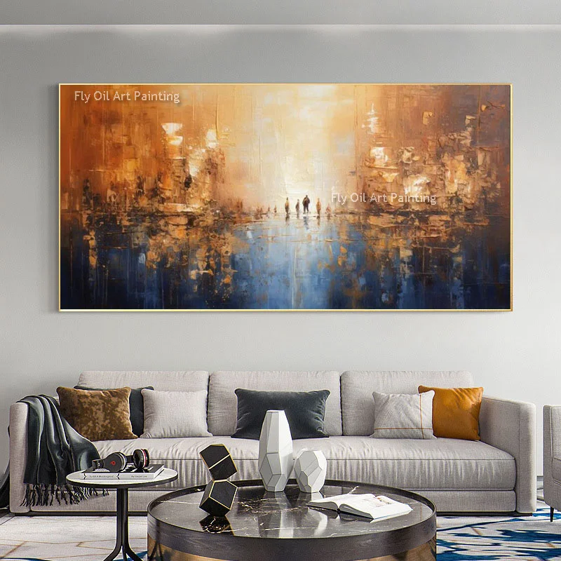 

Abstract City Landscape Oil Painting Handmade Brightly Lit City Streets At Night Original Canvas Wall Art Decor For Home Office