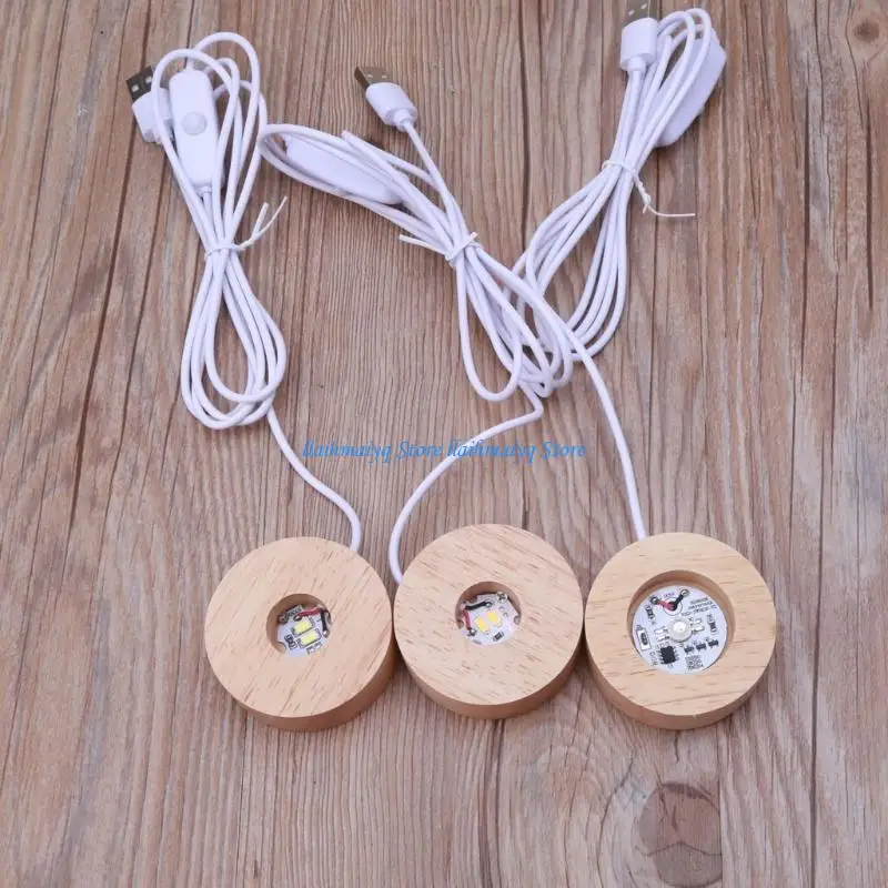 573B LED Light Luminous Base Acrylic Diy Lamp Holder for Creative Night Light Round Wooden Piece Resin Art Craft