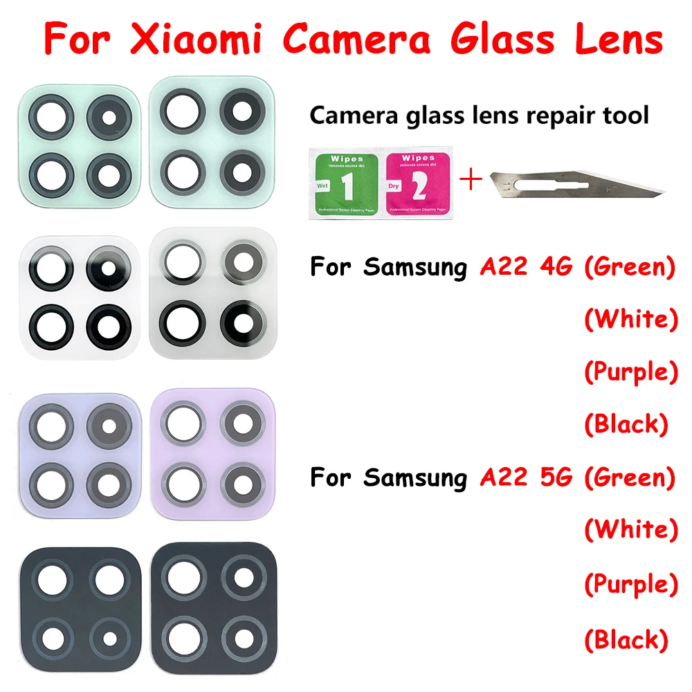 2 Pcs/Lot New Rear Housing Back Camera Glass Lens Cover For Samsung A22 4G 5G A225F A226B With Adhesive Sticker Repair Tools