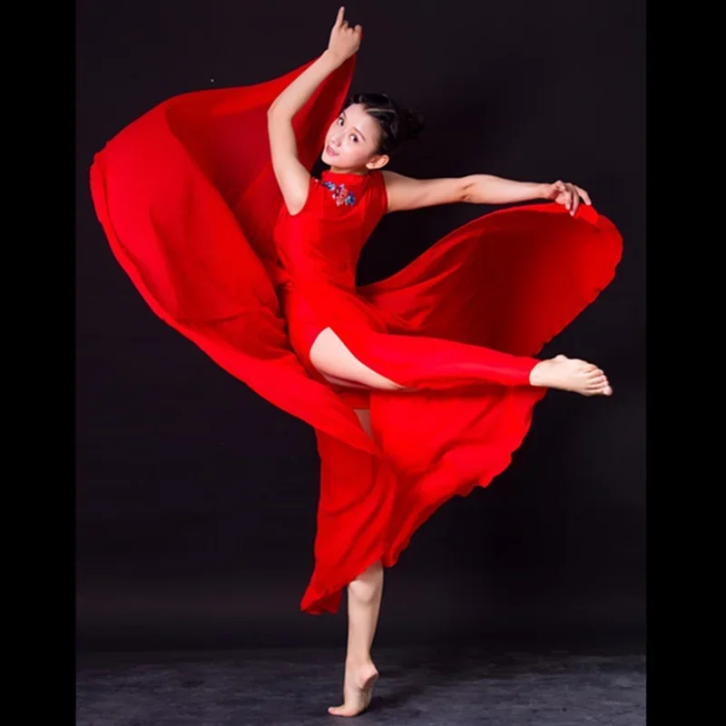 Китайская танцевальная одежда для взрослых и девочек, Классический танцевальный костюм, белое длинное шифоновое платье, лирический костюм, женский костюм для выступления, 12581