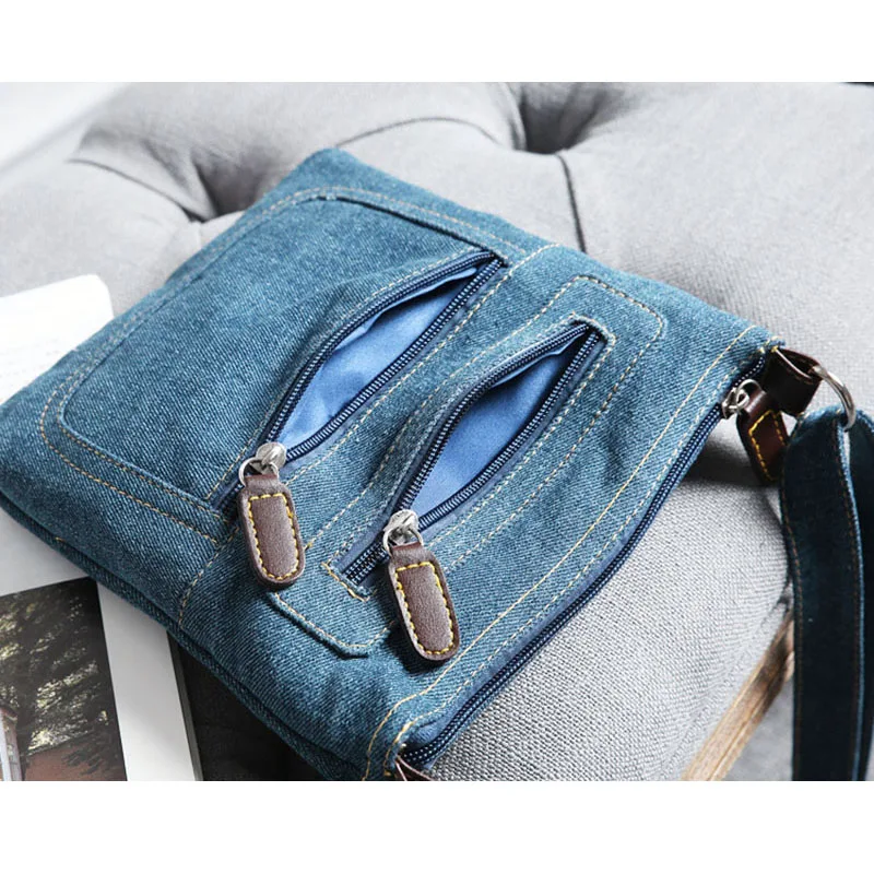 Hot Denim Shoulder Bag Men Women Solid Color Messenger Bag Casual Fashion Crossbody Bag Retro Male Zipper Diagonal Straddle Bag