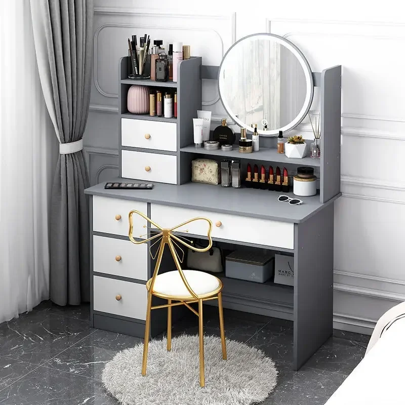 6 Drawers Makeup Vanity Table Set  LED Dressing Table Classic Make Up Dressing Cabinet Living Room Coiffeuse Bedroom Furniture