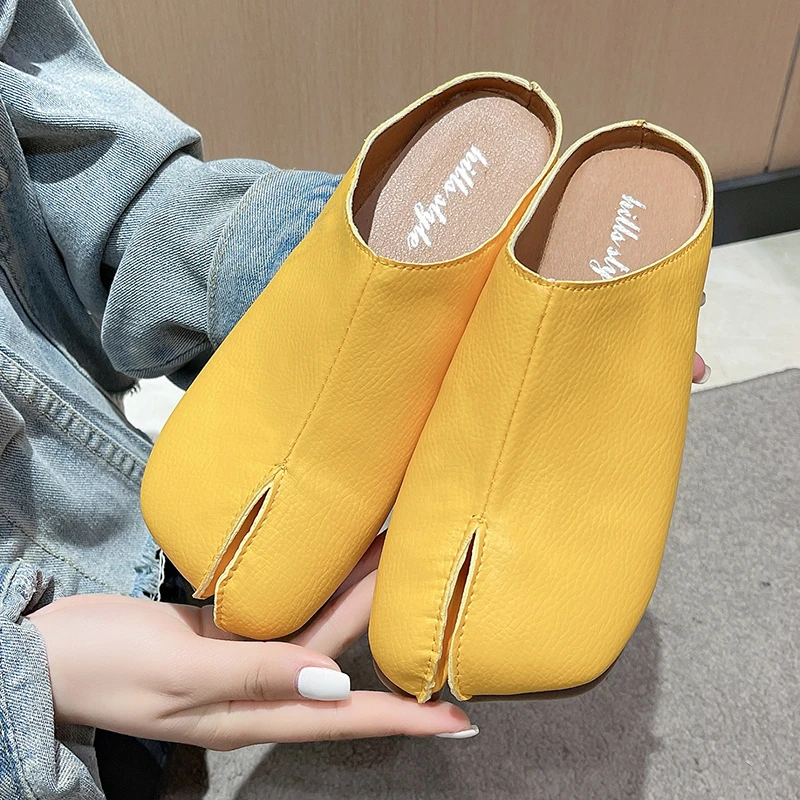 Women Split Toe Flat Slippers Women Shallow Lazy Slip-On Mules Split Toe Woman Loafers Casual Cozy Soft Shoes Chaussure Femme